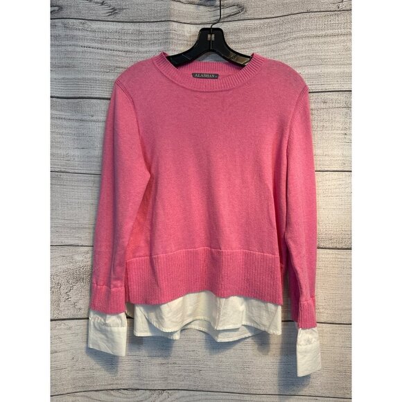 Alashan Pink Sweater With Faux Layered White Shirt Hem Size M - Picture 1 of 3